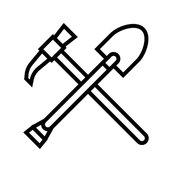 Pala y pickax línea icono vector ilustración — Vector de stock