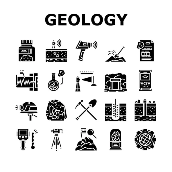 Geologie Onderzoeken Collectie Pictogrammen Set Vector — Stockvector