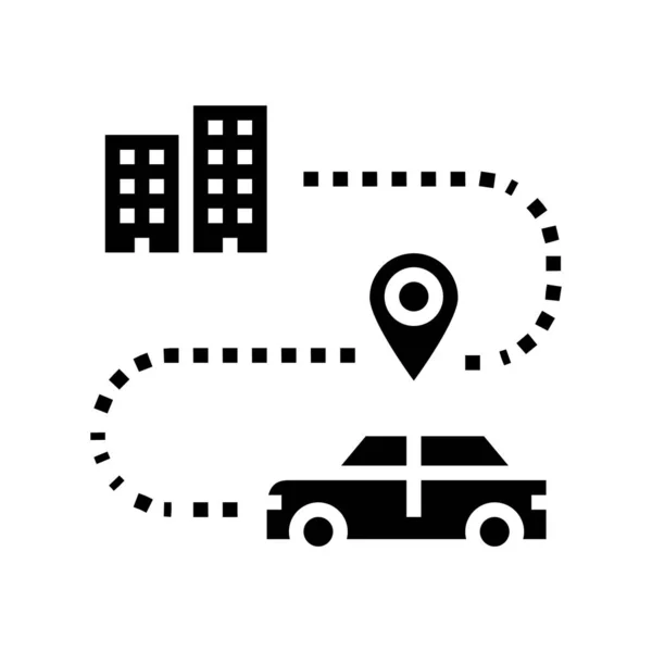 Seguimiento de la dirección del coche en el icono de glifo casa ilustración vectorial — Vector de stock