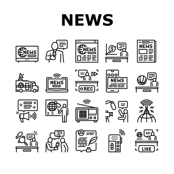 Coleção de transmissão de notícias Ícones Set Vector —  Vetores de Stock