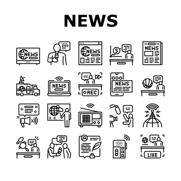 Noticias Colección de radiodifusión Iconos Set Vector — Vector de stock