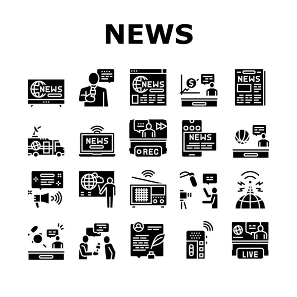 Coleção de transmissão de notícias Ícones Set Vector —  Vetores de Stock