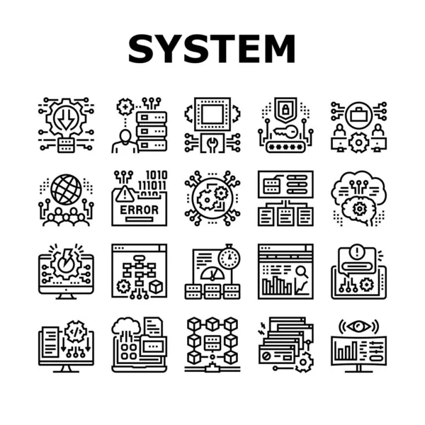 Systeem Werkproces Verzameling Pictogrammen Set Vector — Stockvector