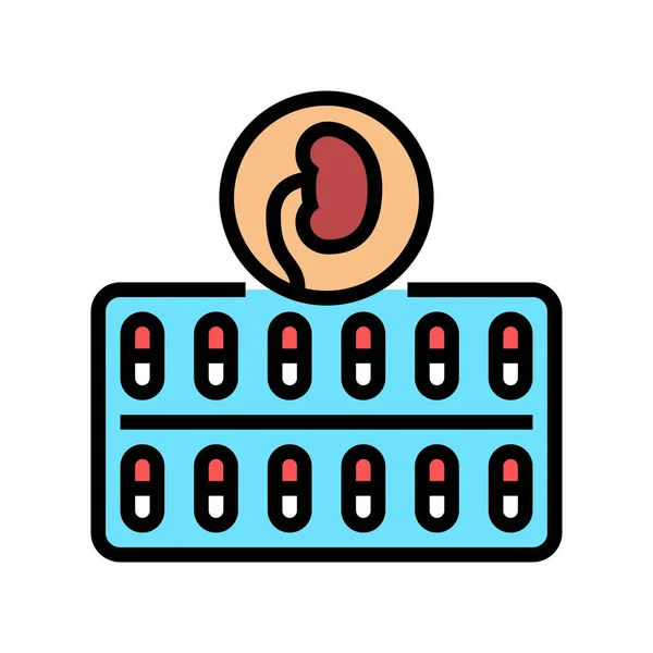 Paquete de medicamentos para el tratamiento renal icono de color ilustración vectorial — Vector de stock