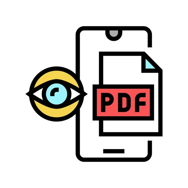 Reading pdf file on mobile phone color icon vector illustration — Stock Vector