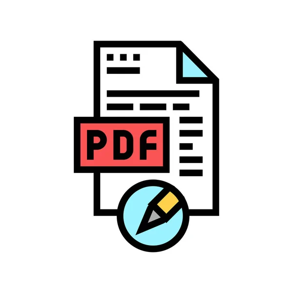 Schreiben und Bearbeiten von pdf-Datei Farb-Icon-Vektorillustration — Stockvektor