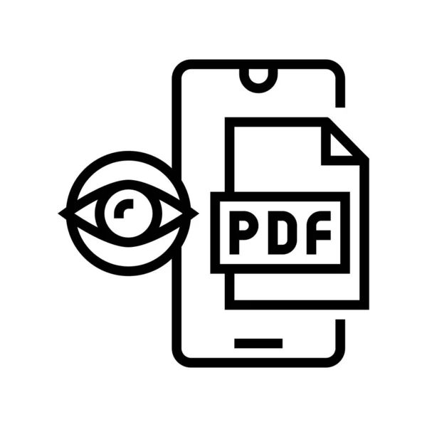 Cep telefonu çizgisi simgesi illüstrasyonunda pdf dosyası okunuyor — Stok Vektör