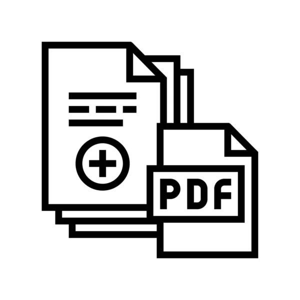 Pdf 파일 라인 아이콘 벡터 삽화에 추가 된 문서 스캔 — 스톡 벡터