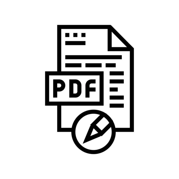 Escritura y edición de ilustración vectorial de icono de línea de archivo pdf — Archivo Imágenes Vectoriales