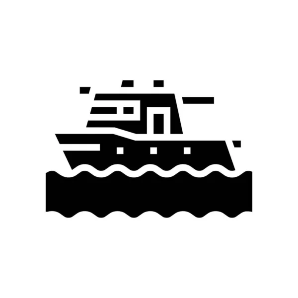 Boat floating in sea glyph icon vector illustration — Stock Vector