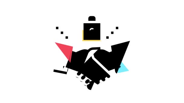 Handshake-Vorhängeschloss Animation mit farbigem Symbol — Stockvideo