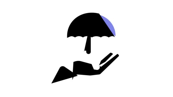 Paraplu op de hand regenbescherming kleur pictogram animatie — Stockvideo
