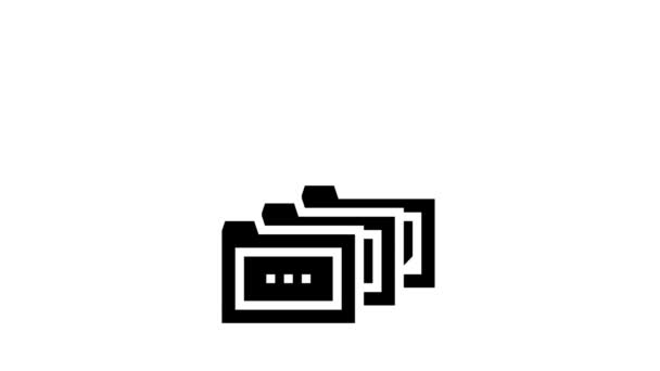 Código binário e pastas glifo ícone animação — Vídeo de Stock