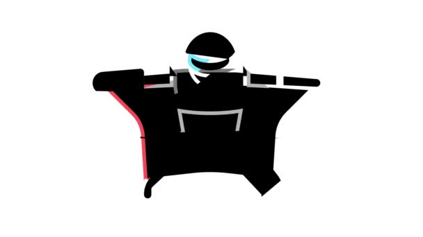 Fliegende Wingsuit Sportler Farbe Symbol Animation — Stockvideo