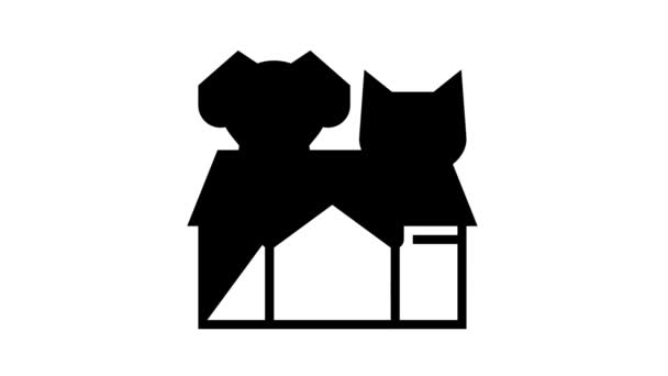 Home for cat and dog line icon animation — Stock video