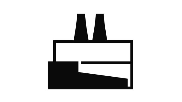 Fabrik anläggning byggnad linje ikon animation — Stockvideo