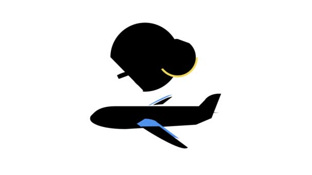 Avión transporte internacional color icono animación — Vídeos de Stock