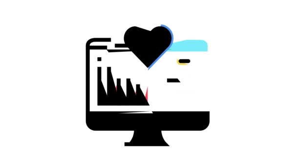 Computer hjerte cardio farve ikon animation – Stock-video