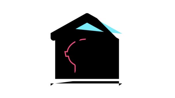 Financiar cerdo caja de dinero en el icono de color de la casa de animación — Vídeo de stock