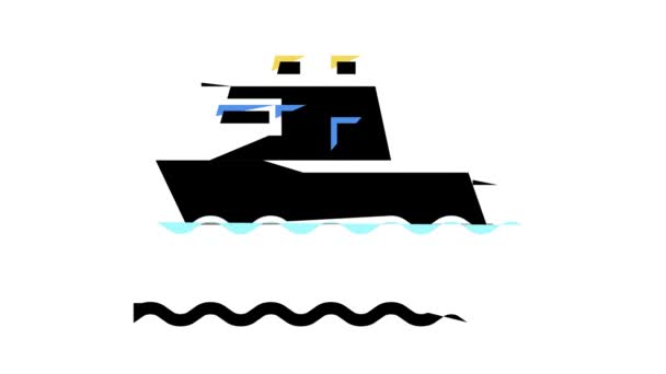 Bateau flottant dans la mer couleur icône animation — Video