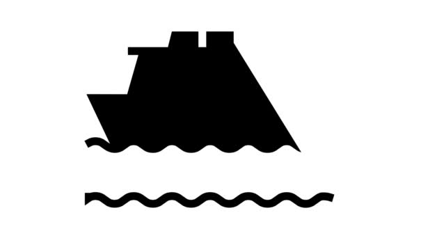 Animasi ikon garis laut perahu mengambang — Stok Video