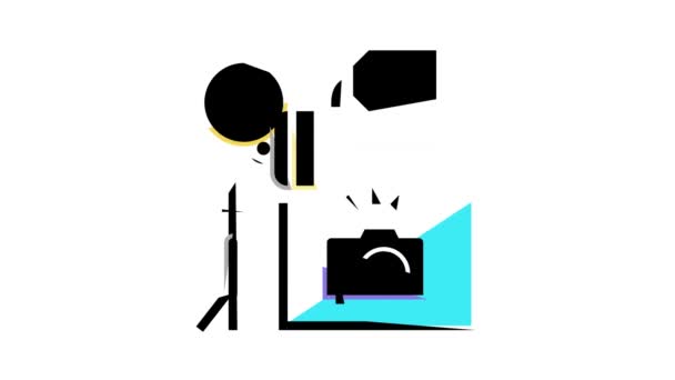 Cámara de fotos y estudio de alquiler de color icono de animación — Vídeos de Stock