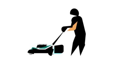 Çim biçme makinesi renk simgesi canlandırmasına sahip bahçıvan