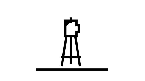Trabalhador com alavanca local de pesquisa para a construção de animação ícone de linha de estrada — Vídeo de Stock