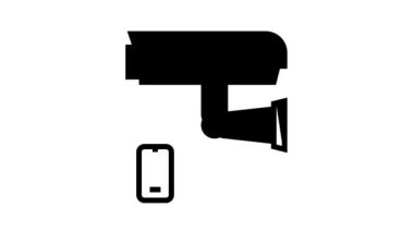 video kamera, güvenlik sistemi uzaktan kontrol çizgisi simge canlandırması