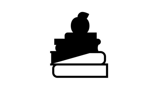 Livros educacionais e animação ícone de linha de maçã — Vídeo de Stock