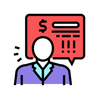 Banka çalışanı kredi rengi ikonu çizimi için para talep ediyor