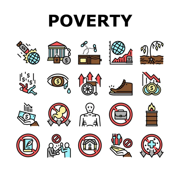 Fattigdom Destitution Collection Ikoner uppsättning vektor — Stock vektor