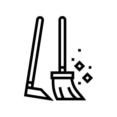 Süpürge ve kepçe çizgisi vektör çizimi