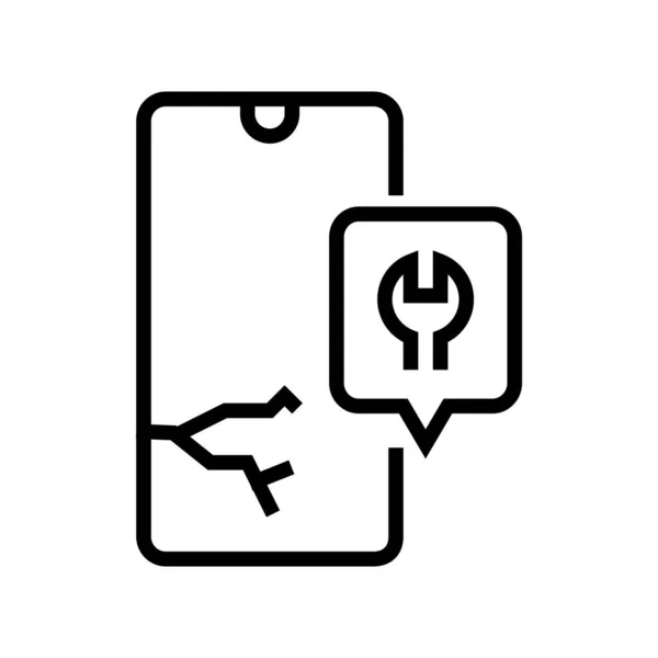 Crashte telefoon scherm reparatie lijn pictogram vector illustratie — Stockvector