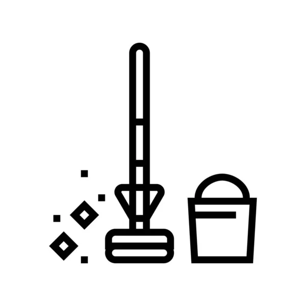 Bodenwischer und Eimerlinie Icon Vektor Illustration — Stockvektor