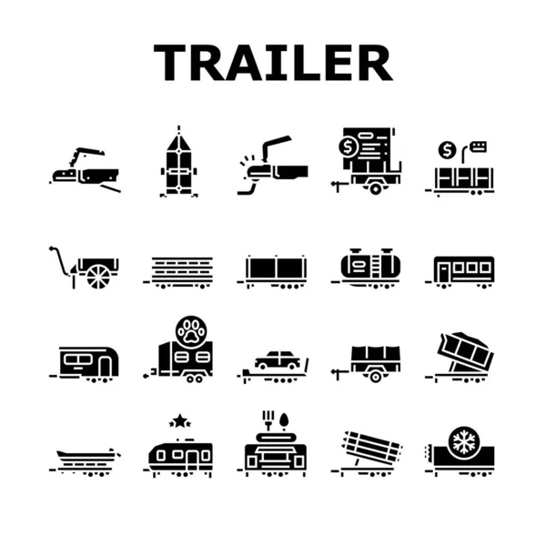 Trailer Transporte Coleção Ícones Set Vector — Vetor de Stock
