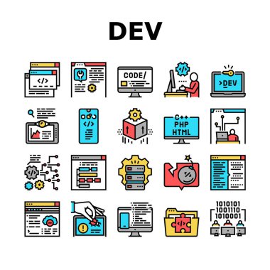 Dev Kod İşgal Koleksiyonu Simgeleri Vektörü Ayarla