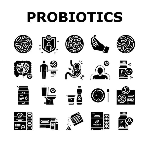 プロバイオティクス細菌コレクションのアイコンセットベクトル — ストックベクタ