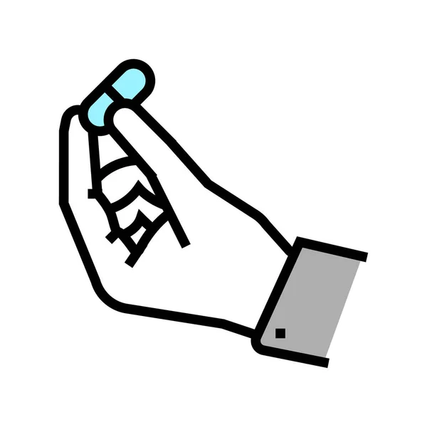 Hand holding probiotics drug color icon vector illustration — Stock Vector