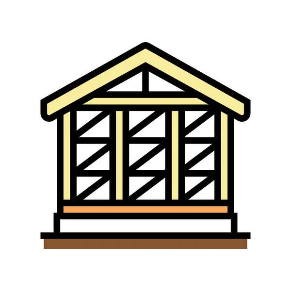 Holzrahmen Gebäude Farbe Symbol Vektor Illustration — Stockvektor