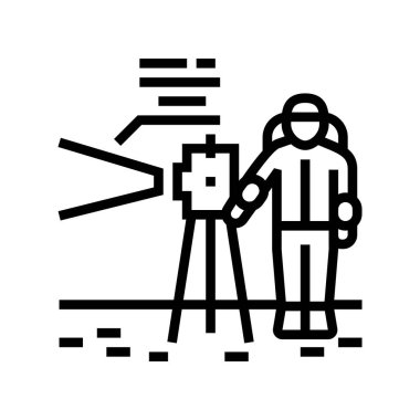 Astronot ekipman çizgisi ikon vektör çizimi ile çalışıyor