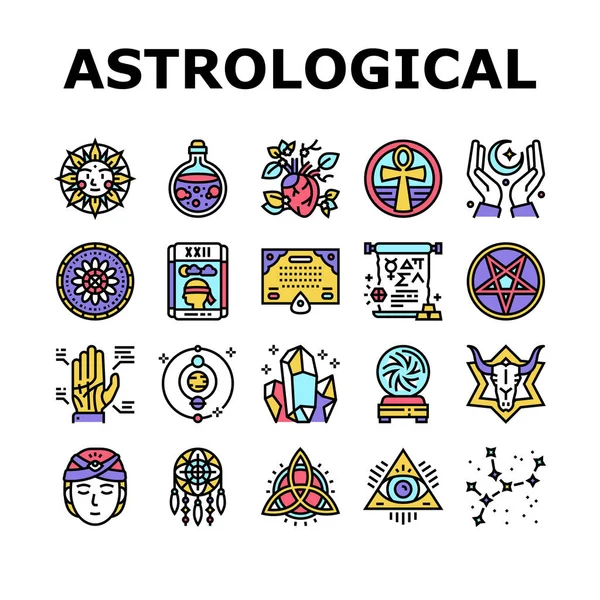 Astrolojik Nesneler Koleksiyon Simgeleri Vektörü Ayarla — Stok Vektör