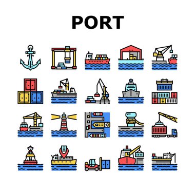 Taşıyıcı Portu Koleksiyon Simgeleri Vektörü Ayarla