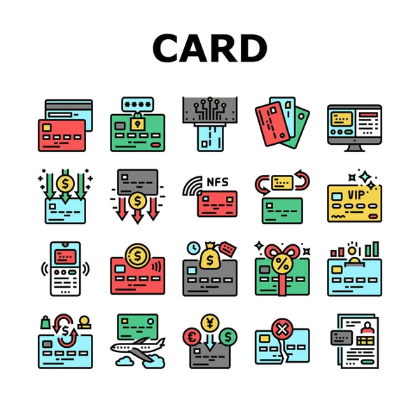 Plastica carta di pagamento collezione icone impostato vettoriale — Vettoriale Stock