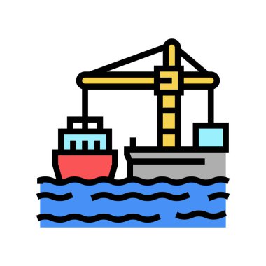 vinç yükleyici port makinesi renk vektör illüstrasyonu