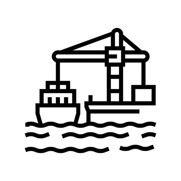 Grúa cargador puerto máquina línea icono vector ilustración — Vector de stock