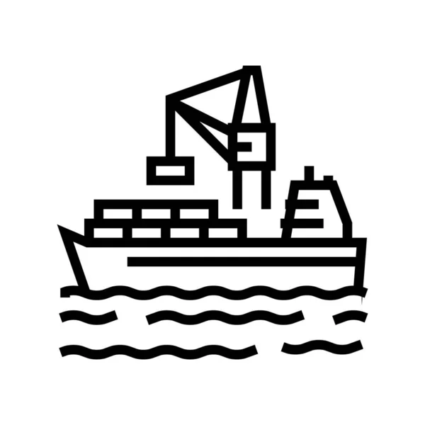 Containers laden op schip in haven lijn pictogram vector illustratie — Stockvector