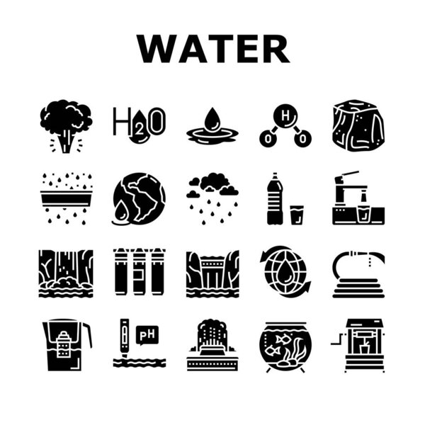 Water Purification Collection Icons Set Vector