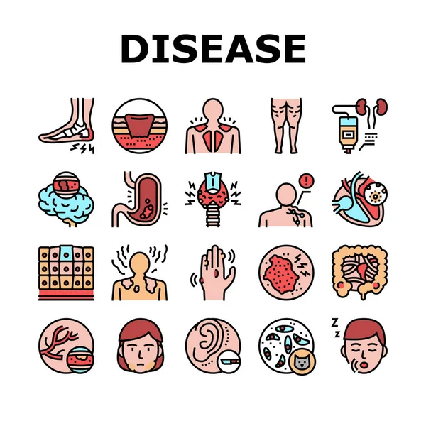 Disease Human Problem Collection Icons Set Vector — Vettoriale Stock