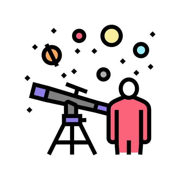 Csillagász nézi a teleszkóp csillagok színes ikon vektor illusztráció — Stock Vector